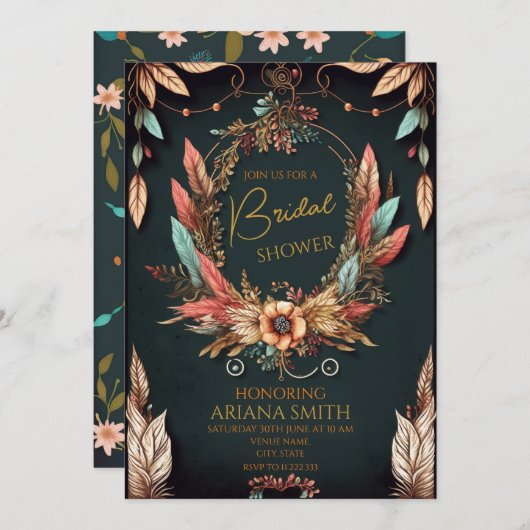 Anpassbare Brautparty-Karte im Boho-Stil Einladung (Vorne/Hinten)