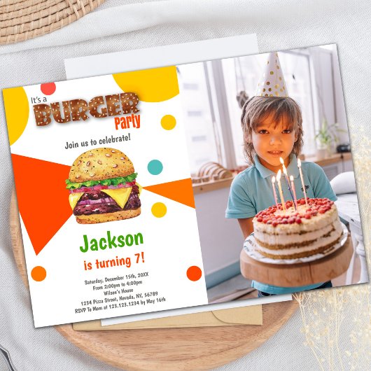 Anpassbare Burger-Party Einladungen für Kinder