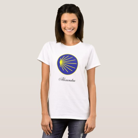 Anpassbare Camino Pilgrim Scallop-Muschel T-Shirt (Vorne ganz)