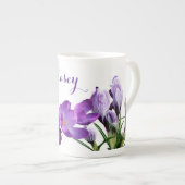 Anpassbare Casey Name hübsche lila Blume Girl Porzellantasse (Vorderseite Rechts)