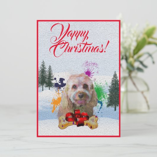 Anpassbare Cavapoo Dog Yappy Xmas Card Ankündigung (Stehend Vorderseite)