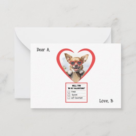 Anpassbare Chihuahua-Valentine-Note-Karte Mitteilungskarte (Vorderseite)