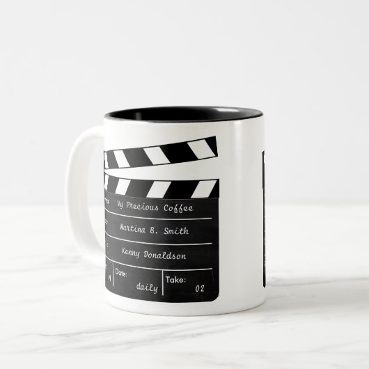 Anpassbare Clapperboard-Tasse Zweifarbige Tasse (Vorderseite Links)