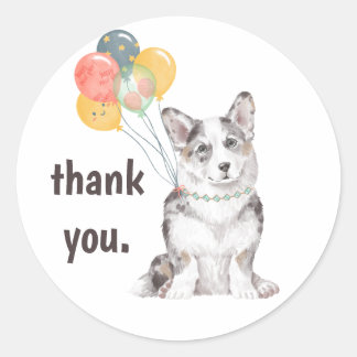 Anpassbare Corgi Geburtstagsparty Danke Runder Aufkleber