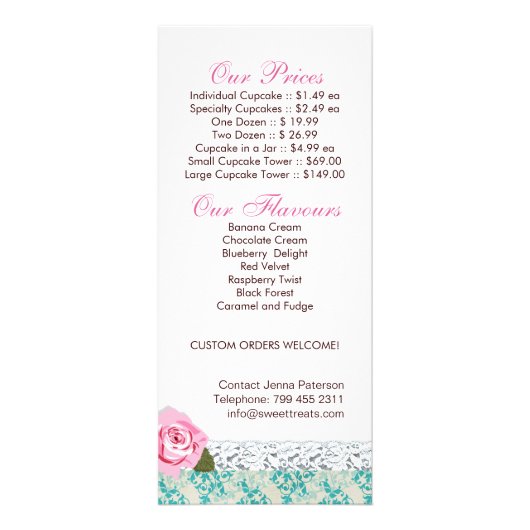 Anpassbare Cupcake Boutique Rack Card Werbekarte (Hinten)