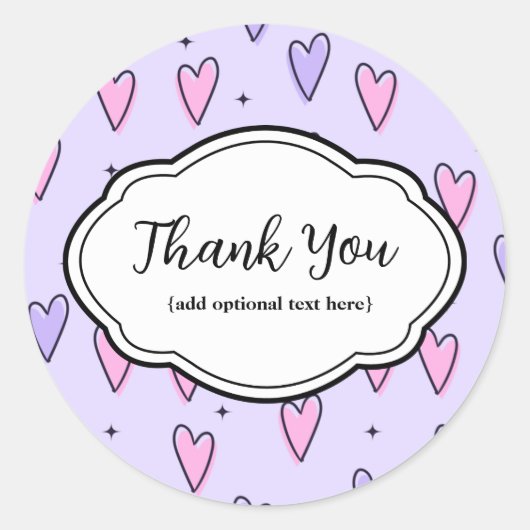 Anpassbare Dankbarkeit Sticker Pink Lila Hearts (Vorderseite)