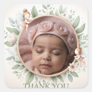Anpassbare "Danke"-Sticker mit Fairy Frame Quadratischer Aufkleber