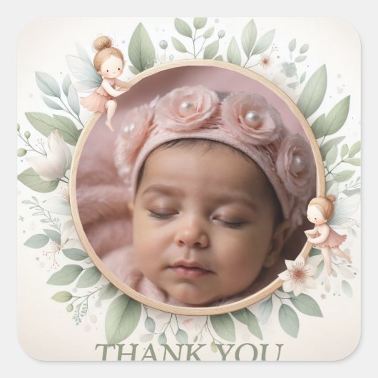 Anpassbare "Danke"-Sticker mit Fairy Frame Quadratischer Aufkleber (Vorderseite)