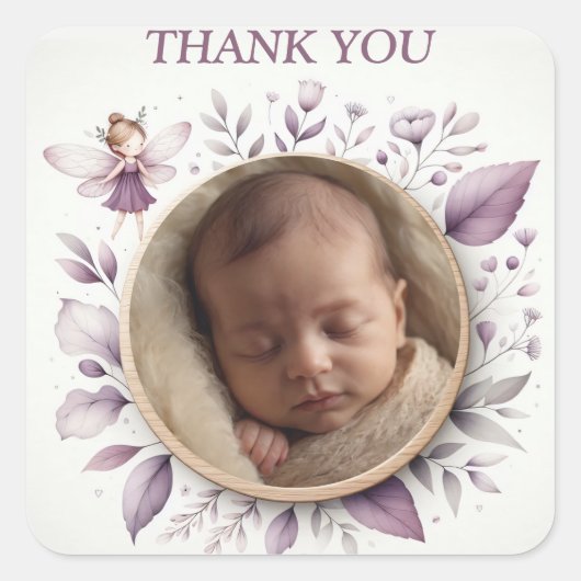 Anpassbare "Danke"-Sticker mit Fairy Frame Quadratischer Aufkleber (Vorderseite)