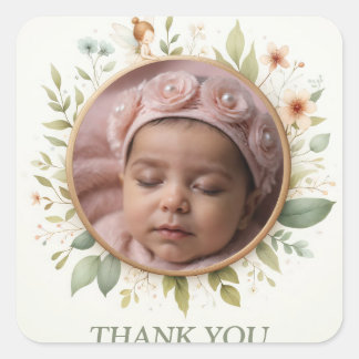 Anpassbare "Danke"-Sticker mit Fairy Frame Quadratischer Aufkleber