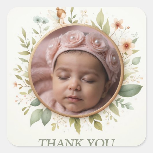 Anpassbare "Danke"-Sticker mit Fairy Frame Quadratischer Aufkleber (Vorderseite)