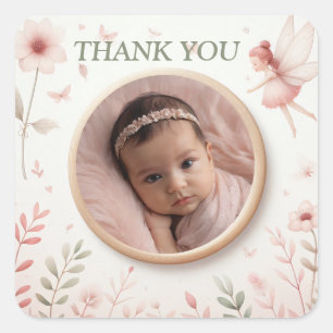 Anpassbare "Danke"-Sticker mit Fairy Frame Quadratischer Aufkleber