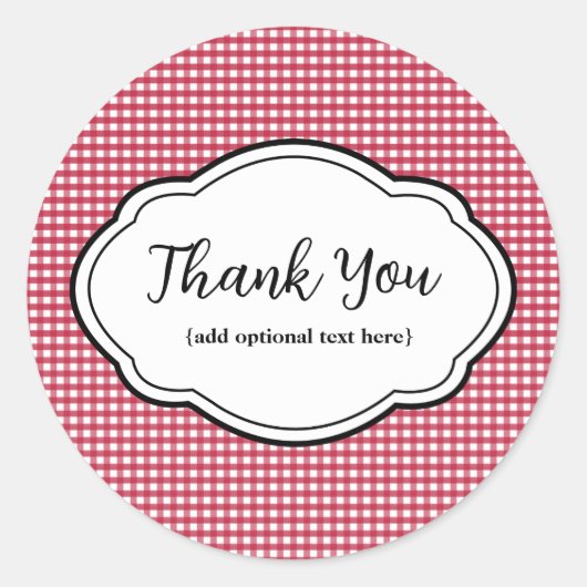 Anpassbare Danksagung Rot & Weiß Gingham Sticker (Vorderseite)