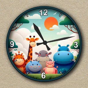 Anpassbare Dschungelfreunde-Uhr für das Kinderzimm Runde Wanduhr
