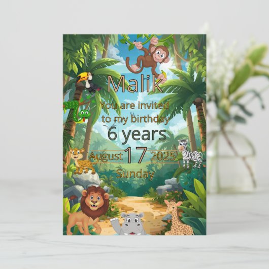 Anpassbare DschungelParty Einladung (Stehend Vorderseite)