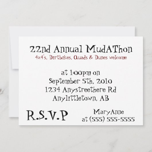 Anpassbare Düne Buggy Mudfest - Sie sind eingelade Einladung (Rückseite)