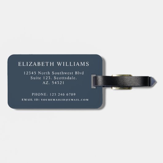 Anpassbare dunkelblaue Farbe - Blockstile Gepäckanhänger (Rückseite horizontal)