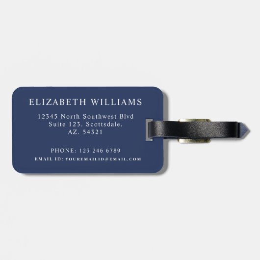 Anpassbare dunkelblaue Polka-Dot Gepäckanhänger (Rückseite horizontal)