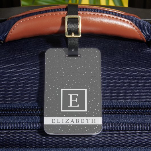 Anpassbare Dunkelgrau mit weißem Polka-Dot Gepäckanhänger (Vorderseite Insitu 2)