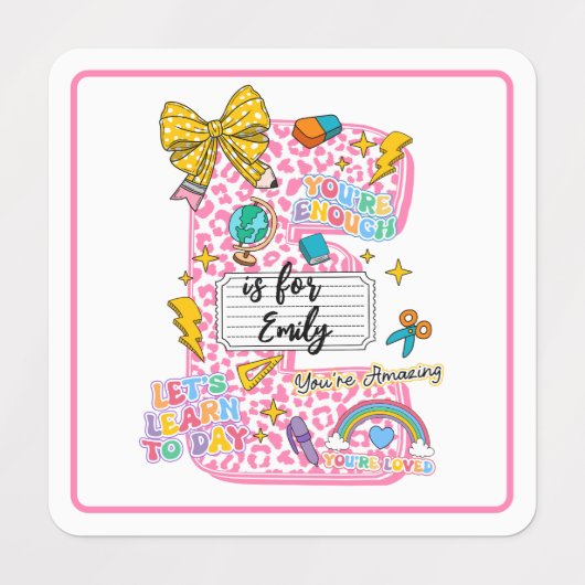 Anpassbare „E steht für“ Alphabet-Kunst – Inspirat Etiketten (Design 1)