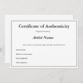 Anpassbare Echtheitsbescheinigung für Art A Einladung (Vorne/Hinten)