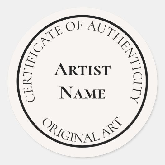 Anpassbare Echtheitsbescheinigung für Elfenbein Runder Aufkleber (Vorderseite)