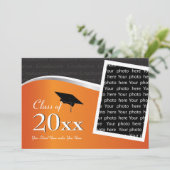 Anpassbare Einladung von Orange und Black Abschlus (Stehend Vorderseite)