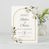 Anpassbare Einladung zur Hochzeit mit Blumenakzent (Stehend Vorderseite)