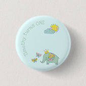 Anpassbare Elefanten und Schmetterlinge zum Geburt Button (Vorderseite)