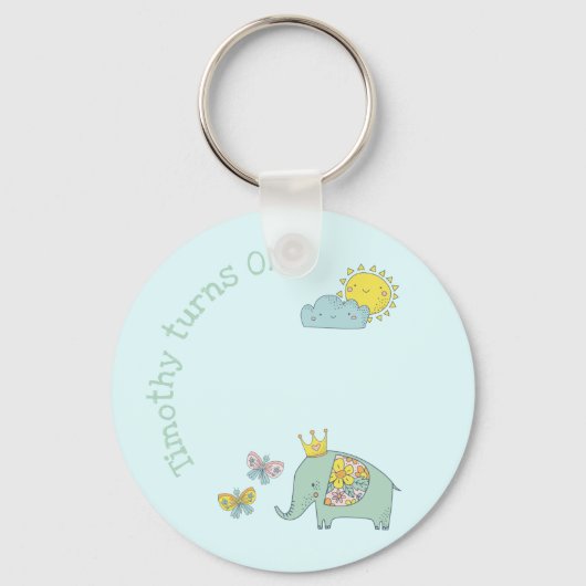 Anpassbare Elefanten und Schmetterlinge zum Geburt Schlüsselanhänger (Vorderseite)