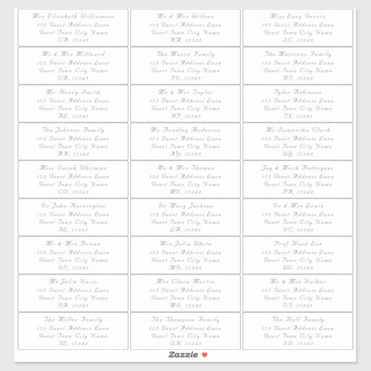 Anpassbare elegante Hochzeitgastadressen Aufkleber (Blatt)