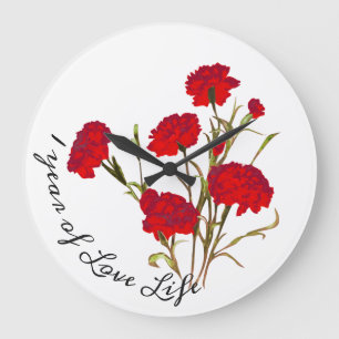 Anpassbare Elegante Vintage-Blumen-Rote Nelke Große Wanduhr