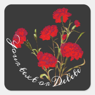 Anpassbare Elegante Vintage-Blumen-Rote Nelke Quadratischer Aufkleber