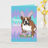Anpassbare englische Bulldog Ostern Karte (Gelbe Blume)