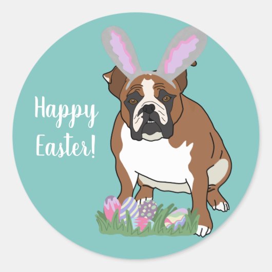 Anpassbare englische Bulldog Ostern Runder Aufkleber (Vorderseite)