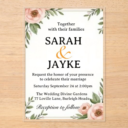 "Anpassbare farbenfrohe Hochzeit der Wasserfarben  Acryleinladungen (Vorderseite)