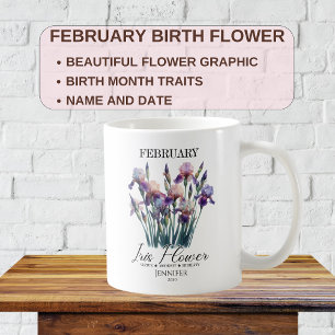 Anpassbare Februar-Geburtstagsblume Iris Kaffeetasse