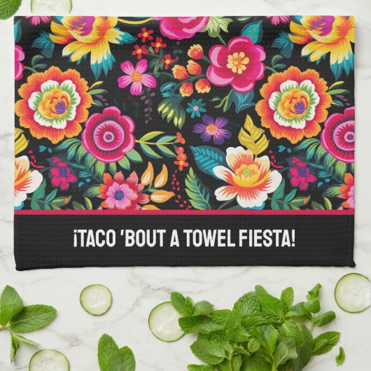 Anpassbare Fiesta Floral Extravaganza Geschirrtuch (Gefaltet)