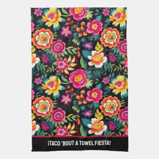 Anpassbare Fiesta Floral Extravaganza Geschirrtuch (Vertikal)