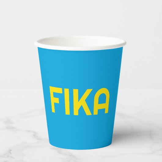 Anpassbare FIKA Fett gelb und blau Pappbecher (Vorderseite)
