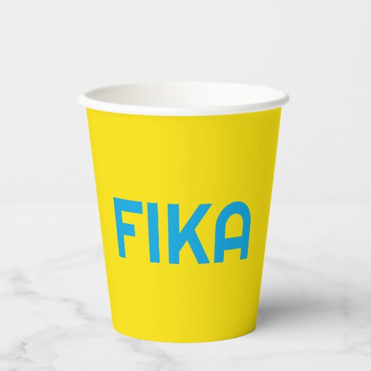 Anpassbare FIKA Fett gelb und blau Pappbecher (Vorderseite)