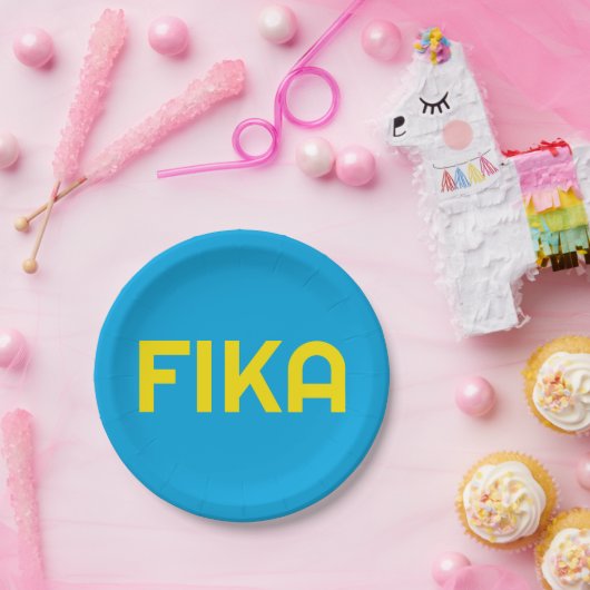 Anpassbare FIKA Fett gelb und blau Pappteller (Party)
