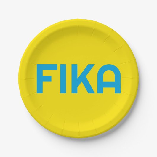 Anpassbare FIKA Fett gelb und blau Pappteller (Vorderseite)