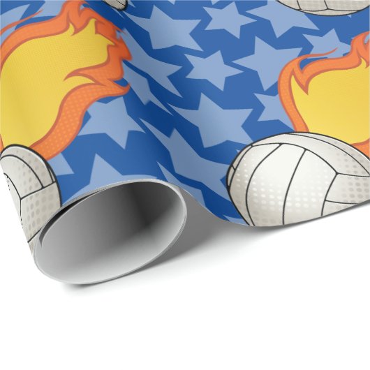 Anpassbare Flaming-Volleyball Geschenkpapier (Rolleneckpunkt)