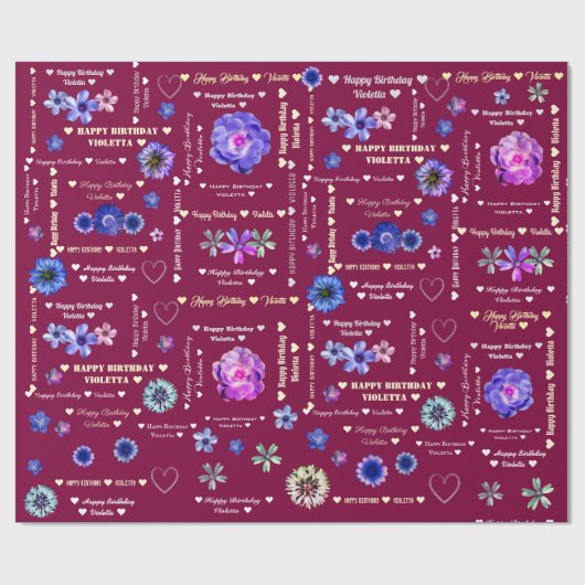Anpassbare florale Burgundy Girly Happy Birthday Geschenkpapier (Flach)