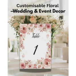 Anpassbare florale Hochzeit Rosa Rosen Tisch Numbe Tischnummer