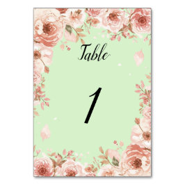 Anpassbare florale Hochzeits-Mint- und rosa Rosen  Tischnummer