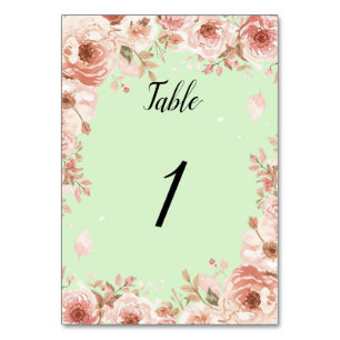 Anpassbare florale Hochzeits-Mint- und rosa Rosen Tischnummer