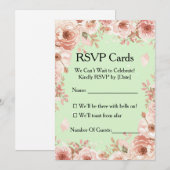 Anpassbare Florale Mint- und rosa Rosen RSVP Einladung (Vorne/Hinten)