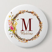 Anpassbare florale Monogramm-Herbstblätter Button (Vorderseite)